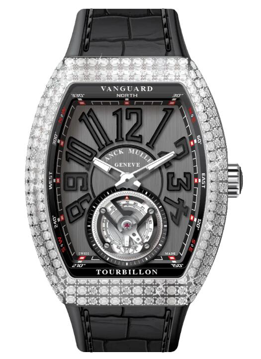 Buy Franck Muller Vanguard Tourbillon Stainless Steel White Diamonds Case - Black Replica Watch for sale Cheap Price V 41 T D (NR) (AC) (TT NR NR)